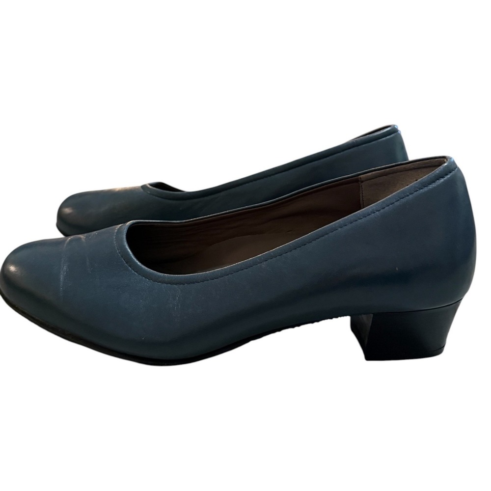 SAS‎ Regina Blue Leather Comfort Pumps Block Heel Women's Size 8 W Made in Italy
